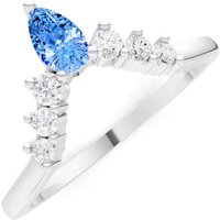 Swiss Blue Topaz and Diamond Pear and Curved Band Ring in 9ct White Gold