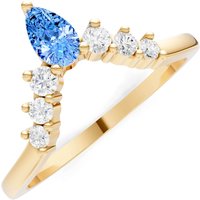 Swiss Blue Topaz and Diamond Pear and Curved Band Ring in 9ct Gold