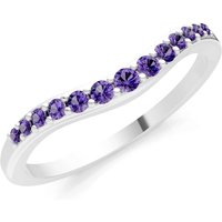 Amethyst Graduating Gemstone Curved Stacking Band Ring in 18ct White Gold