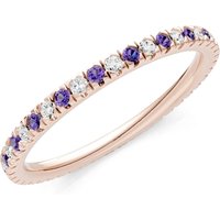 Amethyst and Diamond Thin Alternating Stone Stacking Band Ring in 9ct Rose Gold