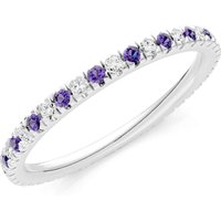 Amethyst and Diamond Thin Alternating Stone Stacking Band Ring in 9ct White Gold