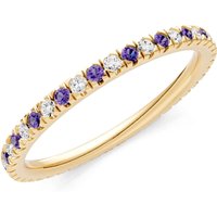Amethyst and Diamond Thin Alternating Stone Stacking Band Ring in 18ct Gold