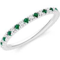 Emerald and Diamond Thin Alternating Stone Stacking Band Ring in 18ct White Gold