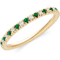 Emerald and Diamond Thin Alternating Stone Stacking Band Ring in 9ct Gold