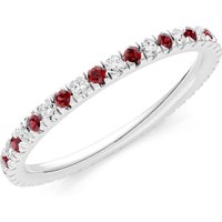 Garnet and Diamond Thin Alternating Stone Stacking Band Ring in 18ct White Gold