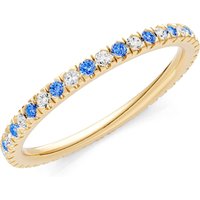 Swiss Blue Topaz and Diamond Thin Alternating Stone Stacking Band Ring in 9ct Gold