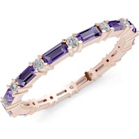 Amethyst and Diamond Baguette and Full Eternity Band Ring in 9ct Rose Gold