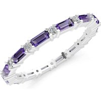 Amethyst and Diamond Baguette and Full Eternity Band Ring in 18ct White Gold