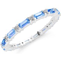 Swiss Blue Topaz and Diamond Baguette and Full Eternity Band Ring in 9ct White Gold