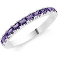 Amethyst Straight Baguette Thin Half Eternity Band Ring in 18ct White Gold