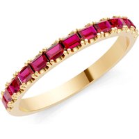 Ruby Straight Baguette Thin Half Eternity Band Ring in 18ct Gold