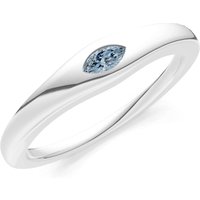 Aquamarine Flush Set Marquise Gemstone Mini Signet Ring in 9ct White Gold