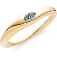Aquamarine Flush Set Marquise Gemstone Mini Signet Ring in 9ct Gold