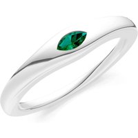 Emerald Flush Set Marquise Gemstone Mini Signet Ring in 18ct White Gold