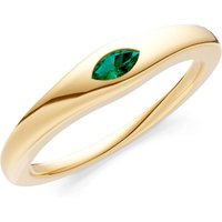 Emerald Flush Set Marquise Gemstone Mini Signet Ring in 18ct Gold
