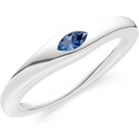 London Blue Topaz Flush Set Marquise Gemstone Mini Signet Ring in 9ct White Gold