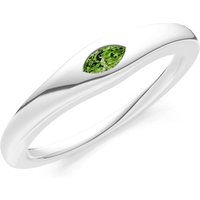 Peridot Flush Set Marquise Gemstone Mini Signet Ring in 18ct White Gold