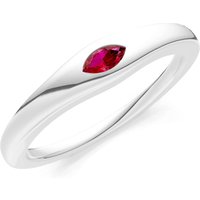 Ruby Flush Set Marquise Gemstone Mini Signet Ring in 18ct White Gold
