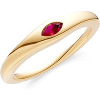 Ruby Flush Set Marquise Gemstone Mini Signet Ring in 18ct Gold