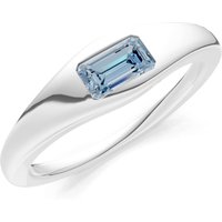 Aquamarine Flush Set Gemstone Mini Signet Ring in 18ct White Gold