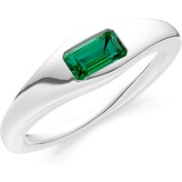 Emerald Flush Set Gemstone Mini Signet Ring in 18ct White Gold