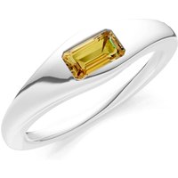 Citrine Flush Set Gemstone Mini Signet Ring in 9ct White Gold