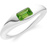Peridot Flush Set Gemstone Mini Signet Ring in 18ct White Gold