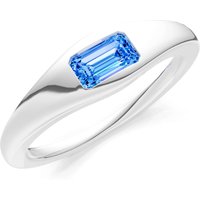 Swiss Blue Topaz Flush Set Gemstone Mini Signet Ring in 9ct White Gold