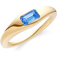 Swiss Blue Topaz Flush Set Gemstone Mini Signet Ring in 9ct Gold