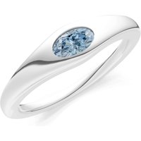 Aquamarine Flush Set Oval Gemstone Mini Signet Ring in 9ct White Gold