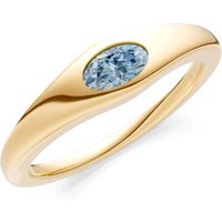 Aquamarine Flush Set Oval Gemstone Mini Signet Ring in 9ct Gold