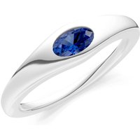 Sapphire Flush Set Oval Gemstone Mini Signet Ring in 9ct White Gold
