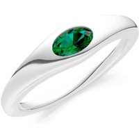 Emerald Flush Set Oval Gemstone Mini Signet Ring in 18ct White Gold