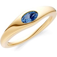 London Blue Topaz Flush Set Oval Gemstone Mini Signet Ring in 9ct Gold