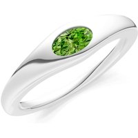 Peridot Flush Set Oval Gemstone Mini Signet Ring in 18ct White Gold