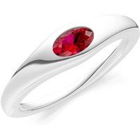 Ruby Flush Set Oval Gemstone Mini Signet Ring in 18ct White Gold