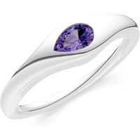 Amethyst Flush Set Pear Gemstone Mini Signet Ring in 9ct White Gold