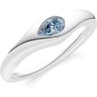 Aquamarine Flush Set Pear Gemstone Mini Signet Ring in 18ct White Gold