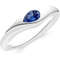 Sapphire Flush Set Pear Gemstone Mini Signet Ring in 9ct White Gold