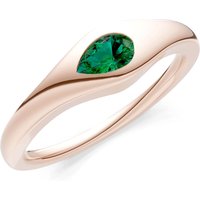 Emerald Flush Set Pear Gemstone Mini Signet Ring in 9ct Rose Gold