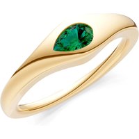 Emerald Flush Set Pear Gemstone Mini Signet Ring in 18ct Gold