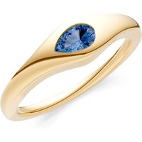 London Blue Topaz Flush Set Pear Gemstone Mini Signet Ring in 9ct Gold