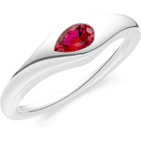 Ruby Flush Set Pear Gemstone Mini Signet Ring in 18ct White Gold