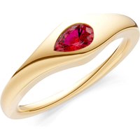 Ruby Flush Set Pear Gemstone Mini Signet Ring in 18ct Gold