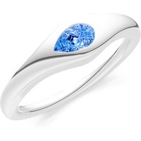 Swiss Blue Topaz Flush Set Pear Gemstone Mini Signet Ring in 9ct White Gold