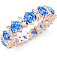 Swiss Blue Topaz and Diamond Full Eternity Band Ring in 9ct Rose Gold