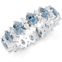 Aquamarine and Diamond Oval and Gemstone Full Eternity Band Ring in 9ct White Gold