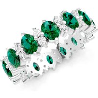 Emerald and Diamond Oval and Gemstone Full Eternity Band Ring in 9ct White Gold