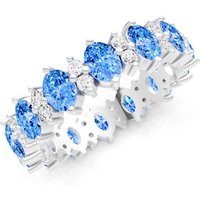 Swiss Blue Topaz and Diamond Oval and Gemstone Full Eternity Band Ring in 18ct White Gold