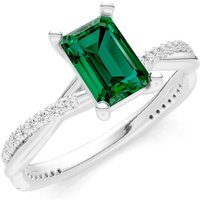 Emerald and Diamond Twisted Ring in 18ct White Gold